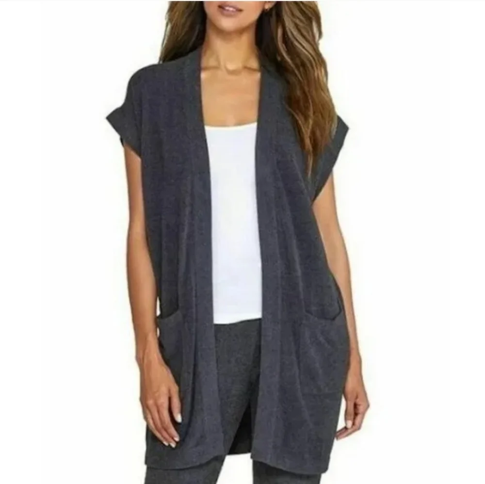 Barefoot Dreams Cozychic Ultra Light Gray Cardi Vest XS